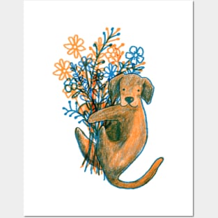 Dog and Flowers Posters and Art